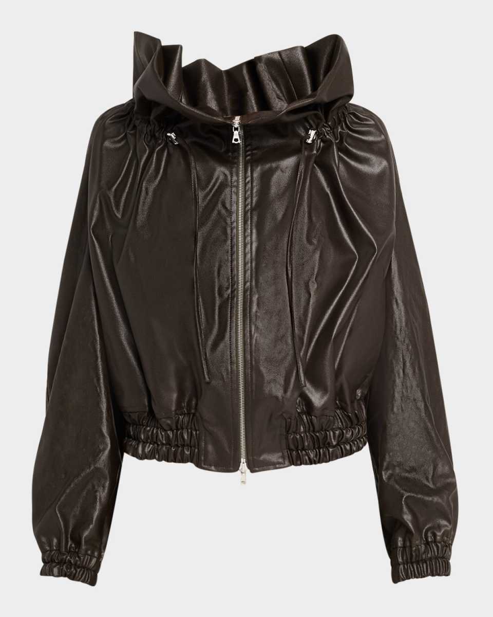 Voly Ruffle-Collar Waxed Zip Jacket